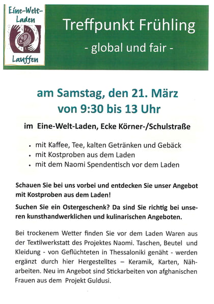 Eine Welt Laden l&auml;d ein